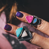Tenacity Ring - Cobalto Calcite & Australian Opal, Size 5.5