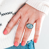 Black Druzy Latitude Ring #1 - Size 7.5, Mixed Metals