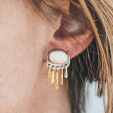 Baby Fringe Studs - Mexican Opal, Mixed Metal