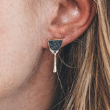Baby Fringe Studs - Black Druzy Quartz, Mixed Metal