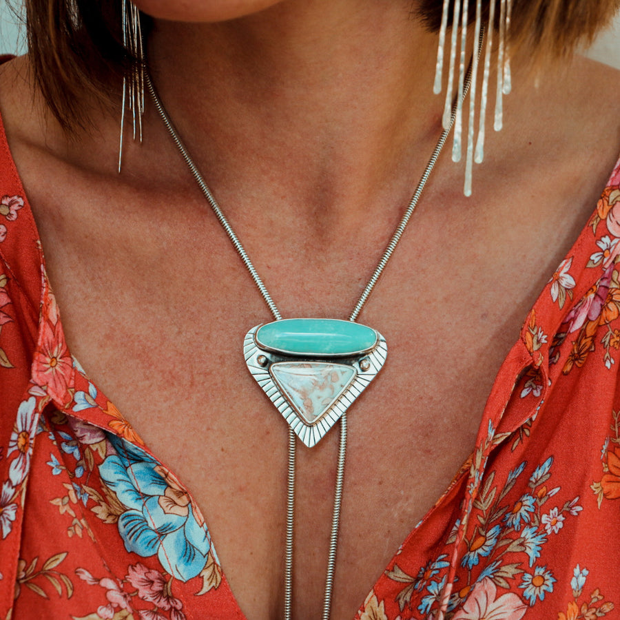 Double Trouble Chain Bolo #1 - Campitos Turquoise & Cotton Candy Agate