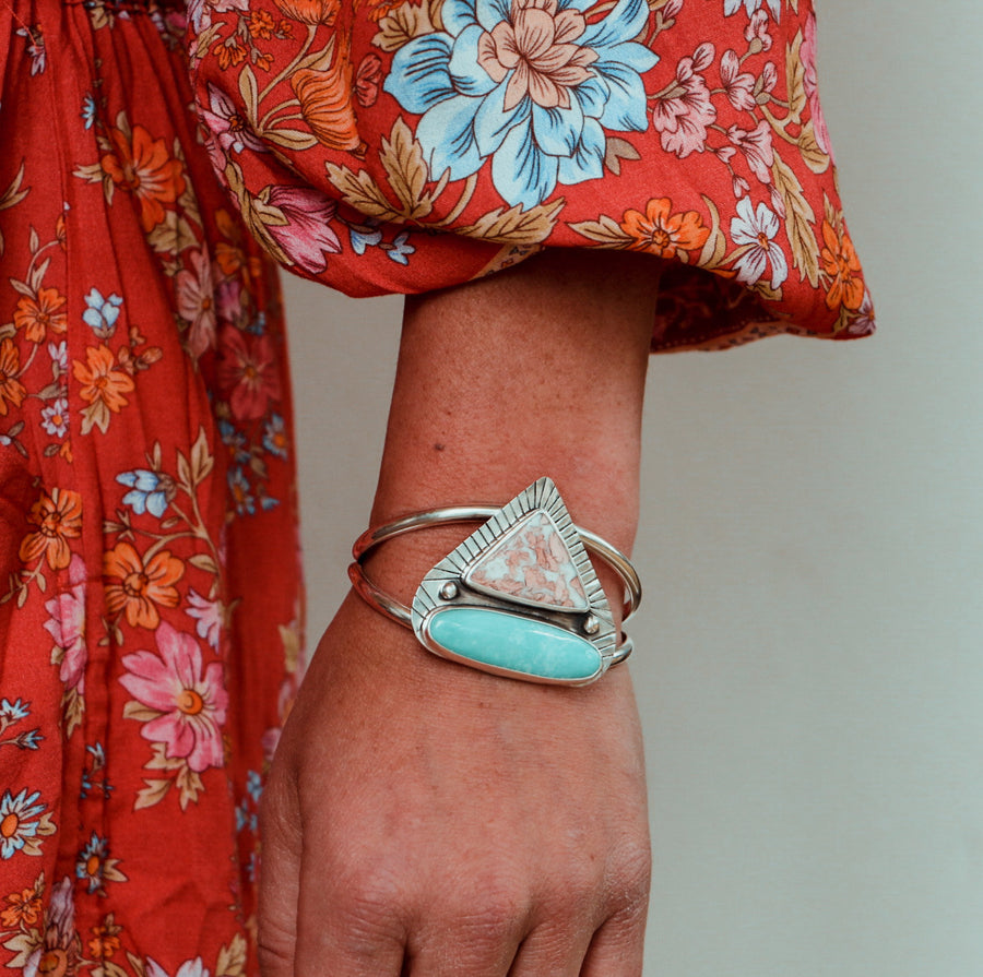 Double Trouble Cuff #1 - Campitos Turquoise & Cotton Candy Agate