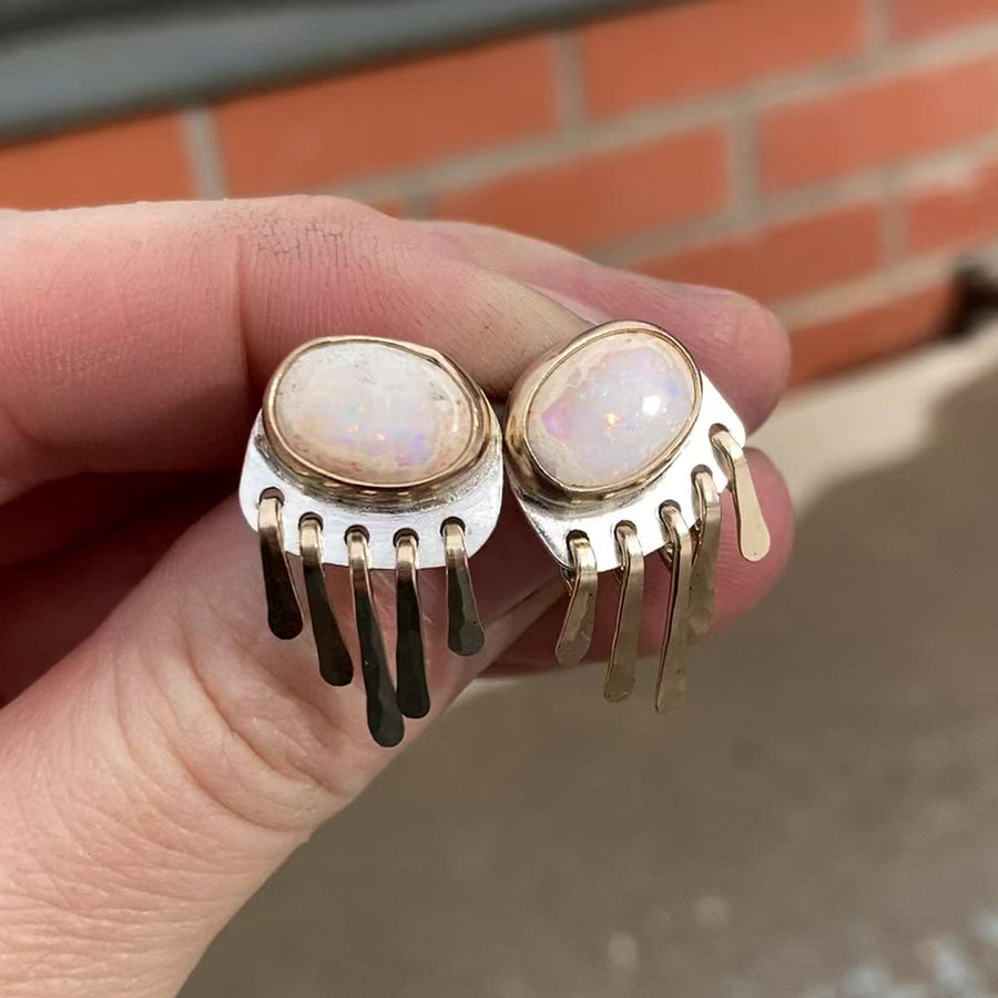Baby Fringe Studs - Mexican Opal, Mixed Metal