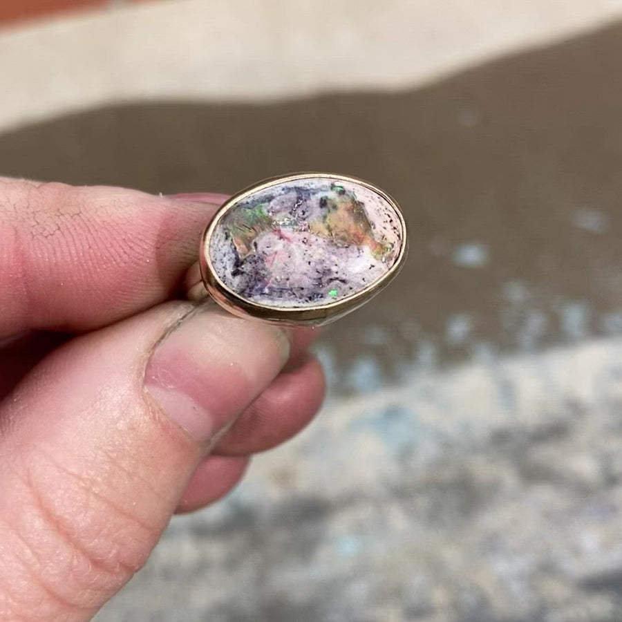 Mexican Opal Latitude Ring #5 - Size 6.5, Mixed Metals