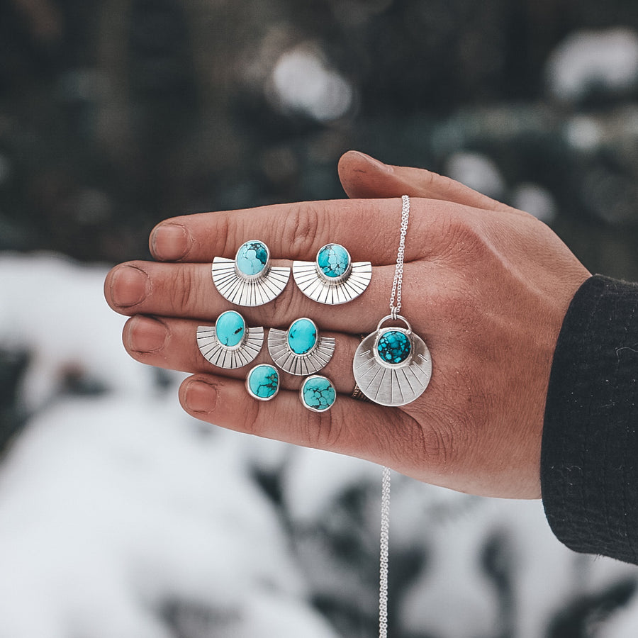 Ma'anshan Turquoise Statement Fan Studs #2