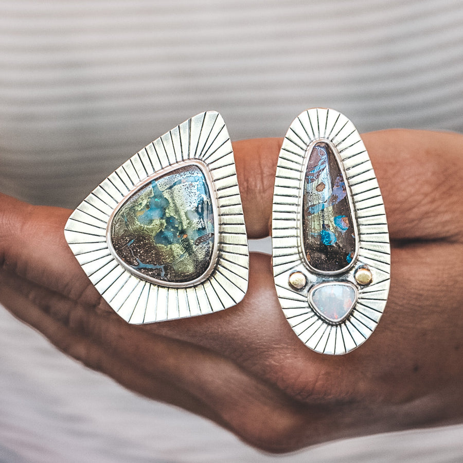 Boulder Opal Sunbeam Ring - Size 8.5
