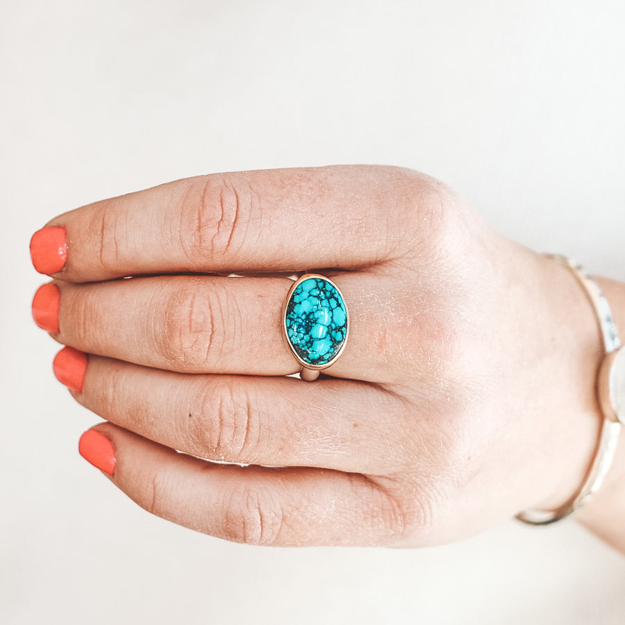 Hubei Turquoise Latitude Ring #2 - Size 7.5, Mixed Metals