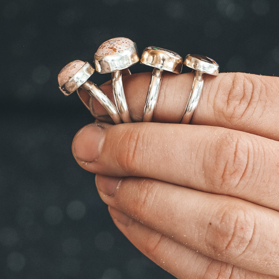 Mexican Opal Latitude Ring #5 - Size 6.5, Mixed Metals