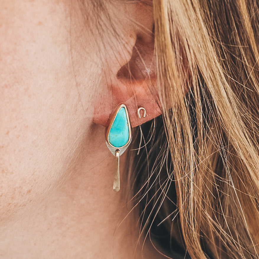 Baby Fringe Studs - Patagonia Turquoise, Mixed Metals
