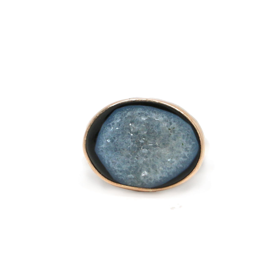 Black Druzy Latitude Ring #1 - Size 7.5, Mixed Metals