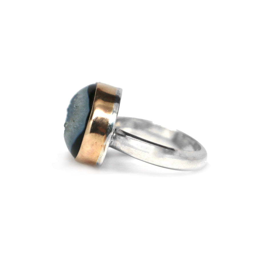 Black Druzy Latitude Ring #1 - Size 7.5, Mixed Metals