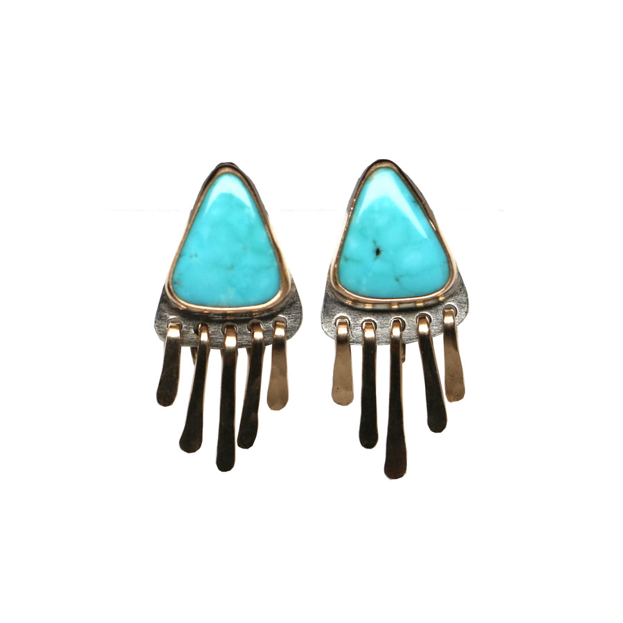 Baby Fringe Studs - Kingman Turquoise #3, Mixed Metals