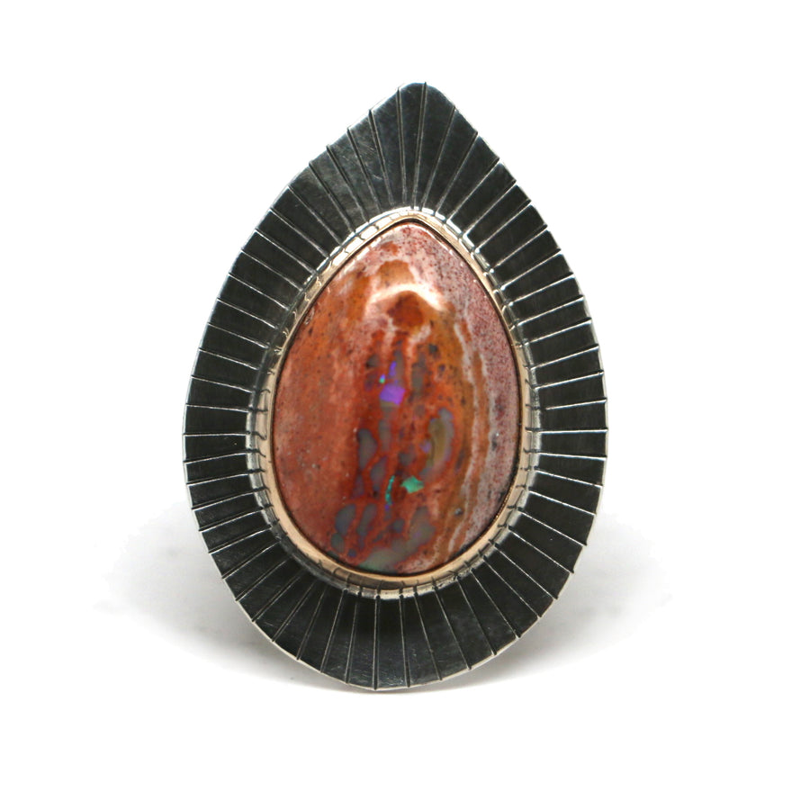 Mexican Opal Sunbeam Ring #3 - Size 8