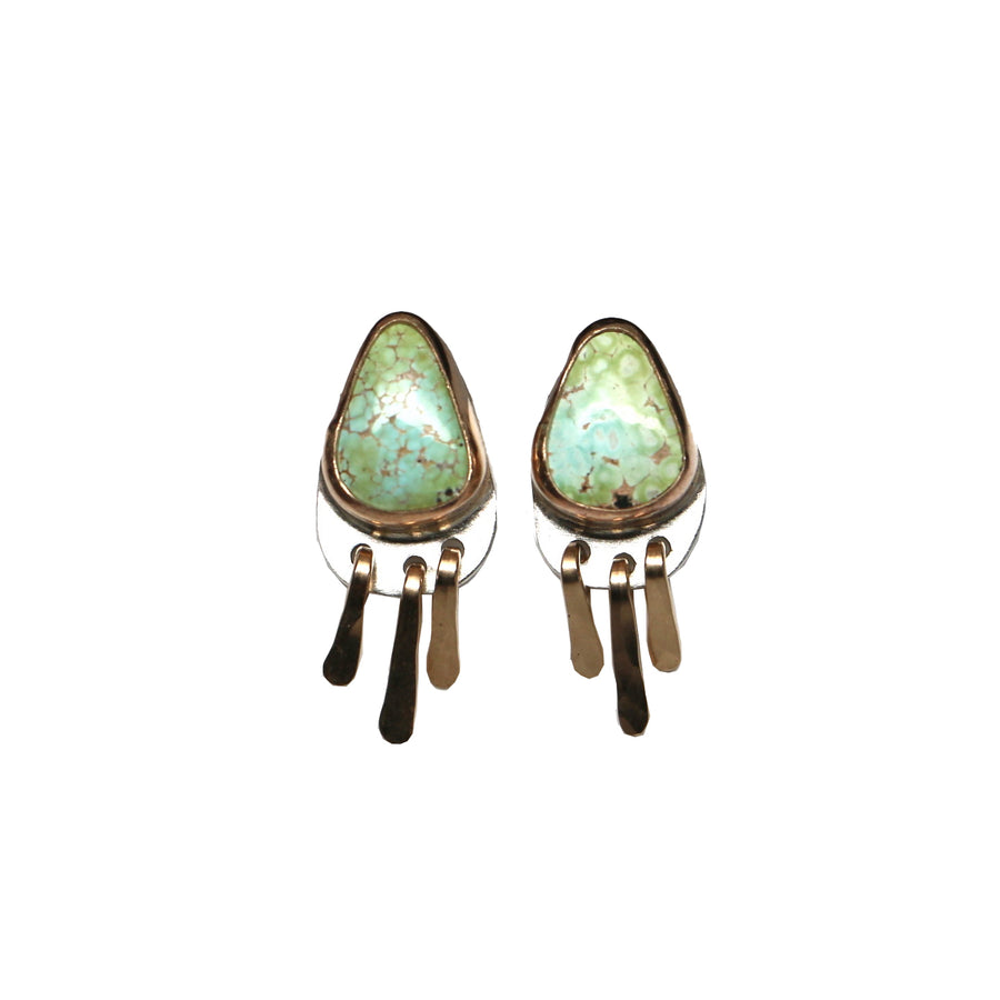 Baby Fringe Studs - Sonoran Gold Turquoise #3, Mixed Metals